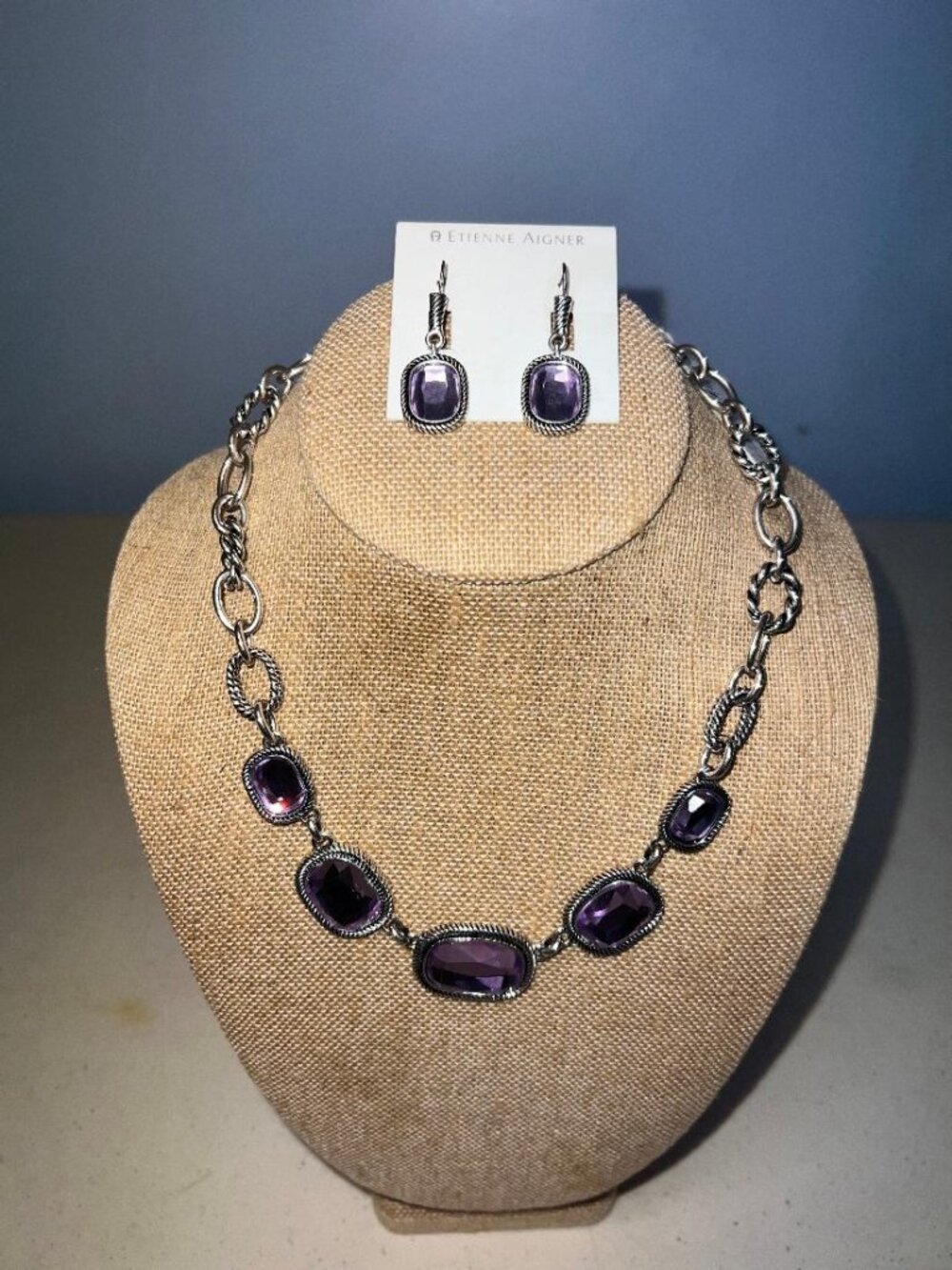 ETIENNE AIGNER purple stone necklace and earrings set